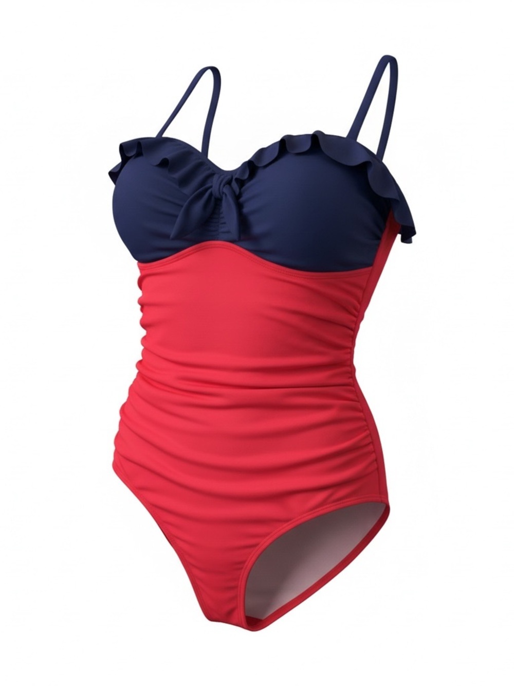 Boden Navy and Pink Ruffle One-Piece Swimsuit